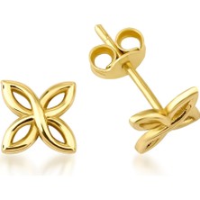 14 Ayar Altın Dört Yaprak Çivi Küpe