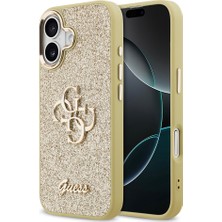 iPhone 17 Uyumlu Kılıf Guess Lisanslı 4g Büyük Metal Kamera Çerçeveli ve Logolu Glitter Kapak Gold