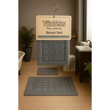 Pamuk Tufting 2'li Klozet Takımı , Banyo Seti , Banyo Paspas Seti , Su Emici,petek Desen