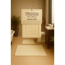 Pamuk Tufting 2'li Klozet Takımı , Banyo Seti , Banyo Paspas Seti , Su Emici,petek Desen