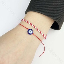 Ne10 Takı Marteniçka Bileklik, İp, İkili, Boncuklar Lacivert Renk, Kırmızı Renk, Model4
