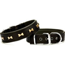 Softlu Metal Kemik Desenli Köpek Tasma 3 cm x 65 cm Siyah