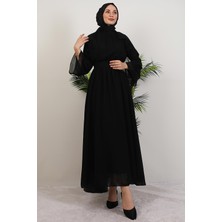 Fırfırlı Şifon Elbise Siyah