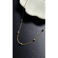 Ne10 Takı Kolye, Kararmayan Paslanmaz Çelik, Topçuk Zincirli, Altın Renk, Model352