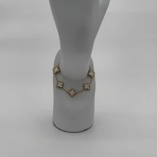 Çelik Gold Beyaz Yonca Detay Trend Bileklik - Gold