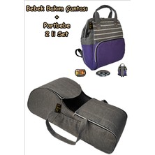 U.S.F Portbebe Ana Kucağı Puset Bebek Taşıma + Anne Bebek Bakım Çantası - Gri - Çizgili Gri Mor