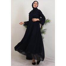 Fırfırlı Şifon Elbise Lacivert