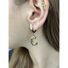 Ne10 Takı Harf Küpe, Kararmayan Paslanmaz Çelik, C Harf, Balon Formlu, Altın Renk, Model304