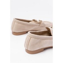 Bayan BABET303 Bej Süet Toka Aksesuarlı Günlük Kadın Babet