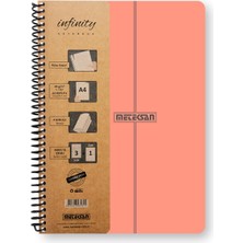 Infinity Pastel Serisi, A4, 4 Konulu (3 Kareli, 1 Çizgili) 120 Yaprak Pp Kapaklı Spiralli Defter, Pembe