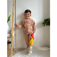 Erkek Çocuk Pamuklu Aslan Baskılı 2li Pamuklu Eşofman Takım 2li Alt Üst Takım