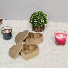 Ahşap Ham Boyanabilir 2 Li Kalp Model Kutu Dekoratif Saklama Kutusu