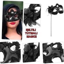 Siyah Işıltılı Tutmalı Fotoğraf Çekimi Maskesi 18X29 cm