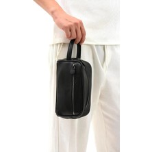 Siyah Hakiki Deri Erkek Tıraş El Portföy&clutch Bakım Çantası