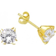 14 Ayar Tektaş Beyaz Altın Küpe