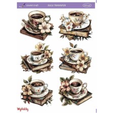 LNT441 Kitap, Fincan Desenli Açık Zemin Sulu Transfer 25*35 cm