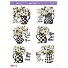 LNT437 Ekose, Sürahi, Çiçek Desenli Açık Zemin Sulu Transfer 25*35 cm