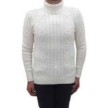 Santa Fistan Store Erkek Ekru Desenli Spor Kesim Dar Kalıp Tam Balıkçı Yaka Kışlık Yünlü Kazak