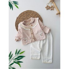 Miniğimin Cicileri Çiçek Işleme Detaylı 3 Lü Kız bebe takım - Vizon