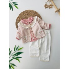 Miniğimin Cicileri Çiçek Işleme Detaylı 3 Lü Kız bebe takım - Pembe