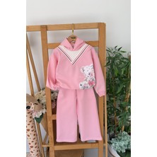 Miniğimin Cicileri Ayıcık Baskılı Kapüşonlu Kız Çocuk takım - Pembe