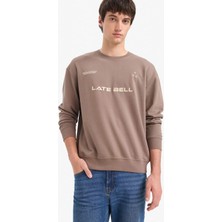 DeFacto %100 Pamuk Boxy Fit Bisiklet Yaka Nakışlı Sweatshirt F0117AX25AU