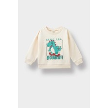 DeFacto Erkek Bebek Bisiklet Yaka Dinozor Baskılı İçi Yumuşak Tüylü Sweatshirt E9230A525AU