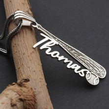 Glorria Gümüş Kişiye Özel Isimli Beyzbol Sopası Kolye 50CM