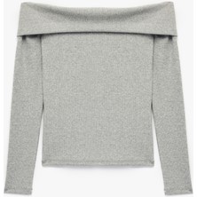 Kaşkorse Slim Fit Uzun Kollu Açık Omuz Tişört
