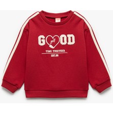 Uzun Kollu Şardonlu Şerit Detaylı Nakışlı Bisiklet Yaka Sweatshirt