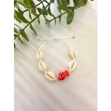 Murano Cam Turuncu Benekli Balık Deniz Kabuğu Bileklik