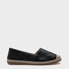 Capone Outfitters Kadın Espadril Düz Topuk Suni Deri Siyah Taban Tipi İle Şık Tasarım