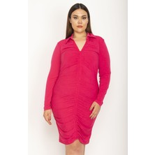 Şans Kadın Fuşya Büzgü Ve Yaka Detaylı Elbise 65N26806