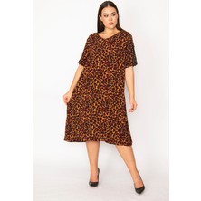 Kadın Leo Dantel Detaylı V Yakalı Leopar Desenli Elbise 65N29933