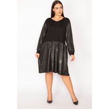 Şans Kadın Siyah Etek Kısmı Ve Kolları Lak Detaylı Viskon Elbise 65N29932