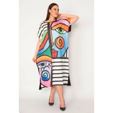 Kadın Siyah Dijital Baskılı Yan Cepli Uzun Renkli Elbise