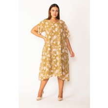 Kadın Haki Astarlı Yırtmaç Kollu Şifon Elbise 65N28127