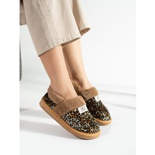 ModaOnn Unisex Leopar Desenli Kışlık Panduf Süet Materyal ile Hafif ve Konforlu Ayakkabısı