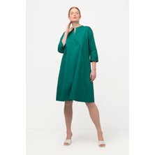 Kadın Büyük Beden Yeşil, A Kesim , Kapri Kol, V Yaka Elbise 65N38958