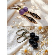 Ayre Style Ametist & Oniks Doğal Taşlı 2'li Küpe Seti