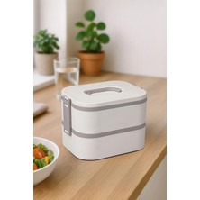 Okyanus Home Paslanmaz Çelik Hazneli Lunch Box 2 Katlı Kendinden Çatal Kaşıklı Beslenme Kutusu Bej