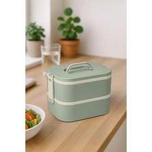 Okyanus Home Paslanmaz Çelik Hazneli Lunch Box 2 Katlı Kendinden Çatal Kaşıklı Beslenme Kutusu Yeşil