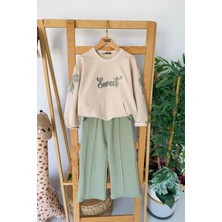 Miniğimin Cicileri Sweat Işlemeli Fiyonk Pul Detaylı Ispanyol Kız çocuk takım - Koyu Yeşil