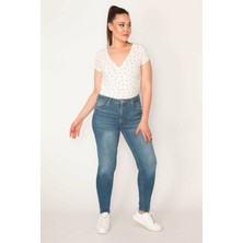 Kadın Mavi 5 Cep Likralı Skinny Jean Pantolon