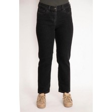 Kadın Büyük Beden Siyah, Arka Cep Dikiş Detaylı, Yüksek Bel 5 Cep Kot Pantolon 65N39006