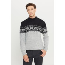 Altınyıldız Classics Erkek Siyah-füme Standart Fit Normal Kesim Yarım Balıkçı Yaka Şardonlu Yumuşak Dokulu Triko Kazak