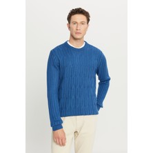 Altınyıldız Classics Erkek Havacı Mavi Standart Fit Normal Kesim Bisiklet Yaka Jakarlı Triko Kazak