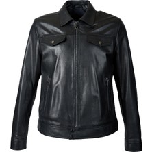 Dericlub Fontana Slimfit Erkek Hakiki Deri Mont Siyah Şık Tasarım 3XL Beden