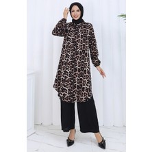 Leopar Desenli Tunik Pantolon Ikili Takım 0125A-01 Kahverengi