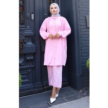 Sefa Merve Önü Fırfırlı Tunik Pntolon Ikili Takım 2128-04 Pembe